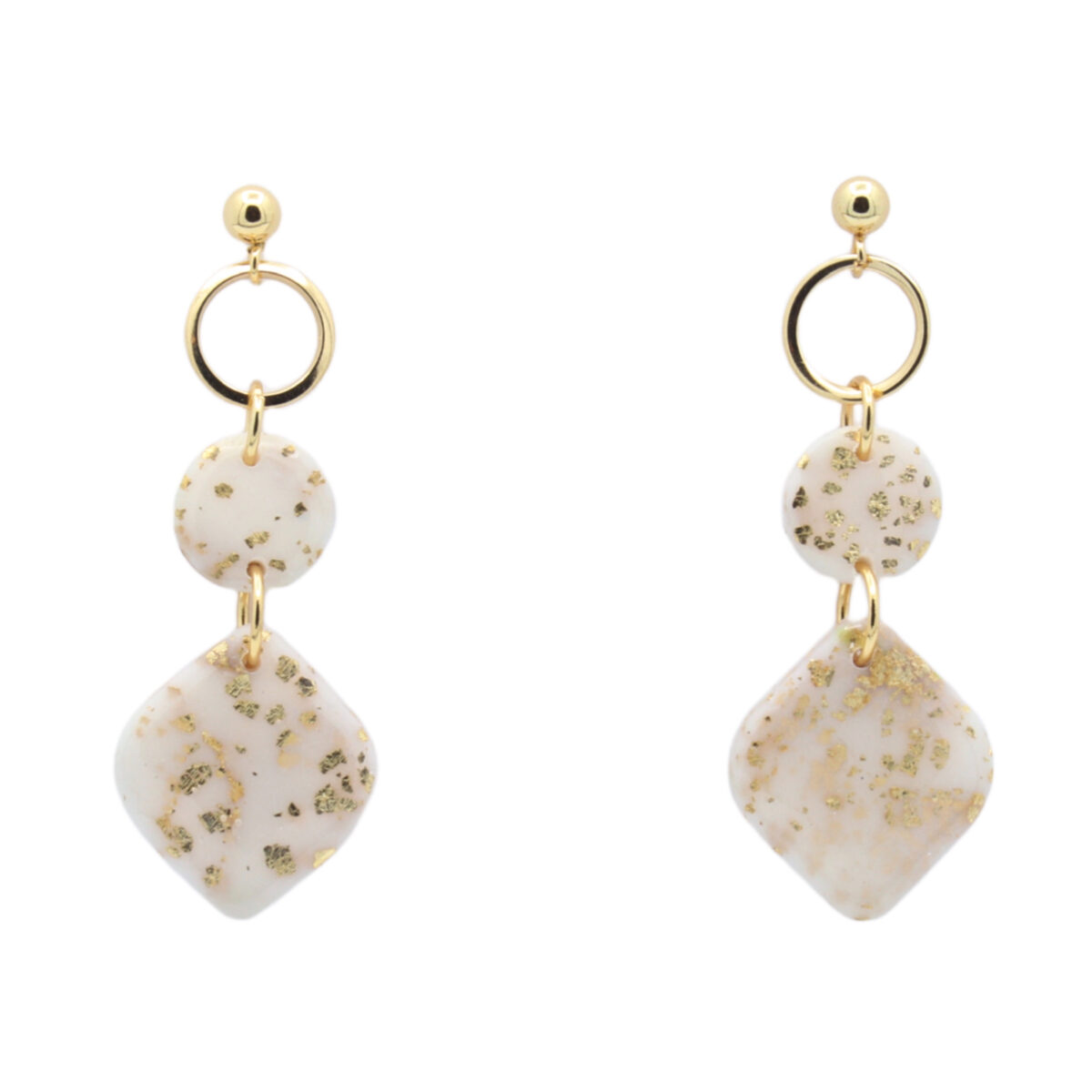 Witte Oorbellen van Klei met Bladgoud | Stainless Steel Knopjes | Bacio da Lou