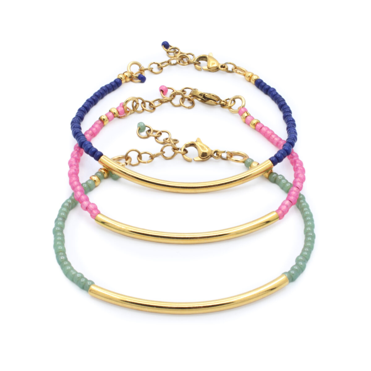 Gekleurde armbandjes met kralen - Véda | Blauw, Roze, Groen