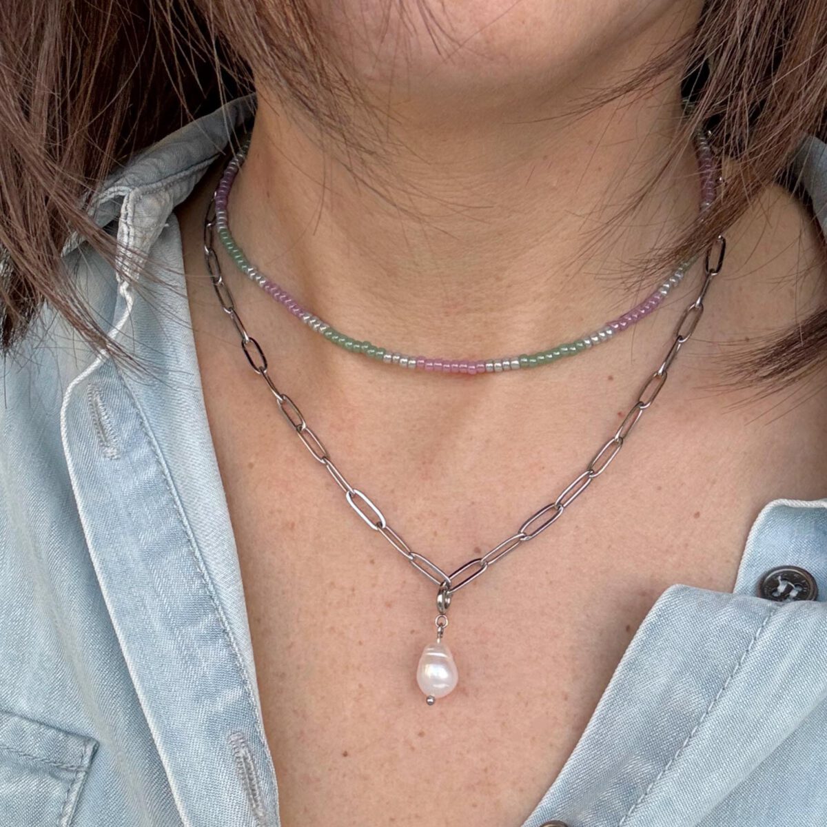 Ketting Basilare + Milano | Bedel Perla | Zilver | Stainless steel | Bacio da Lou