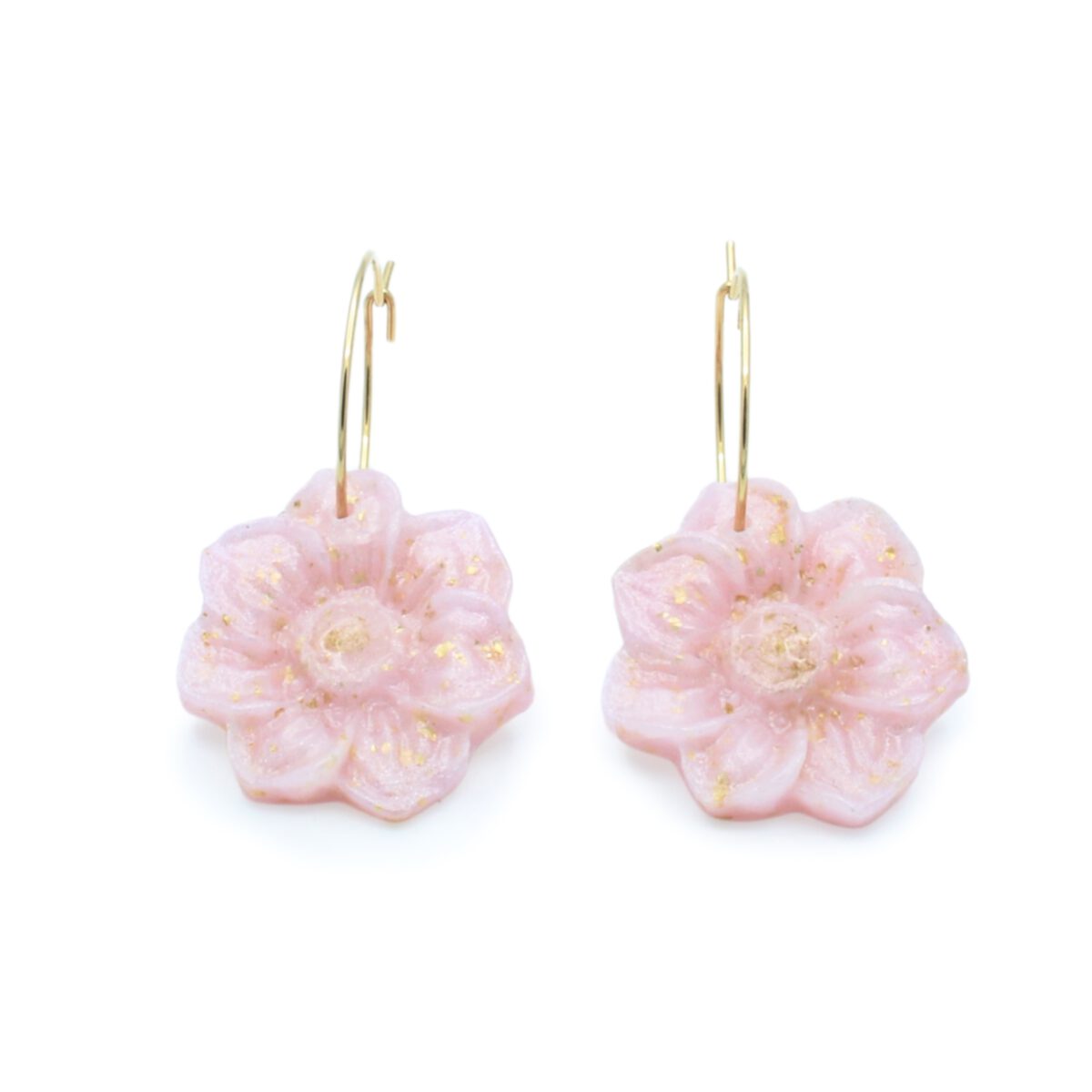 Oorbellen Flora | Bloem van klei | Roze | Goud | Stainless steel | Bacio da Lou
