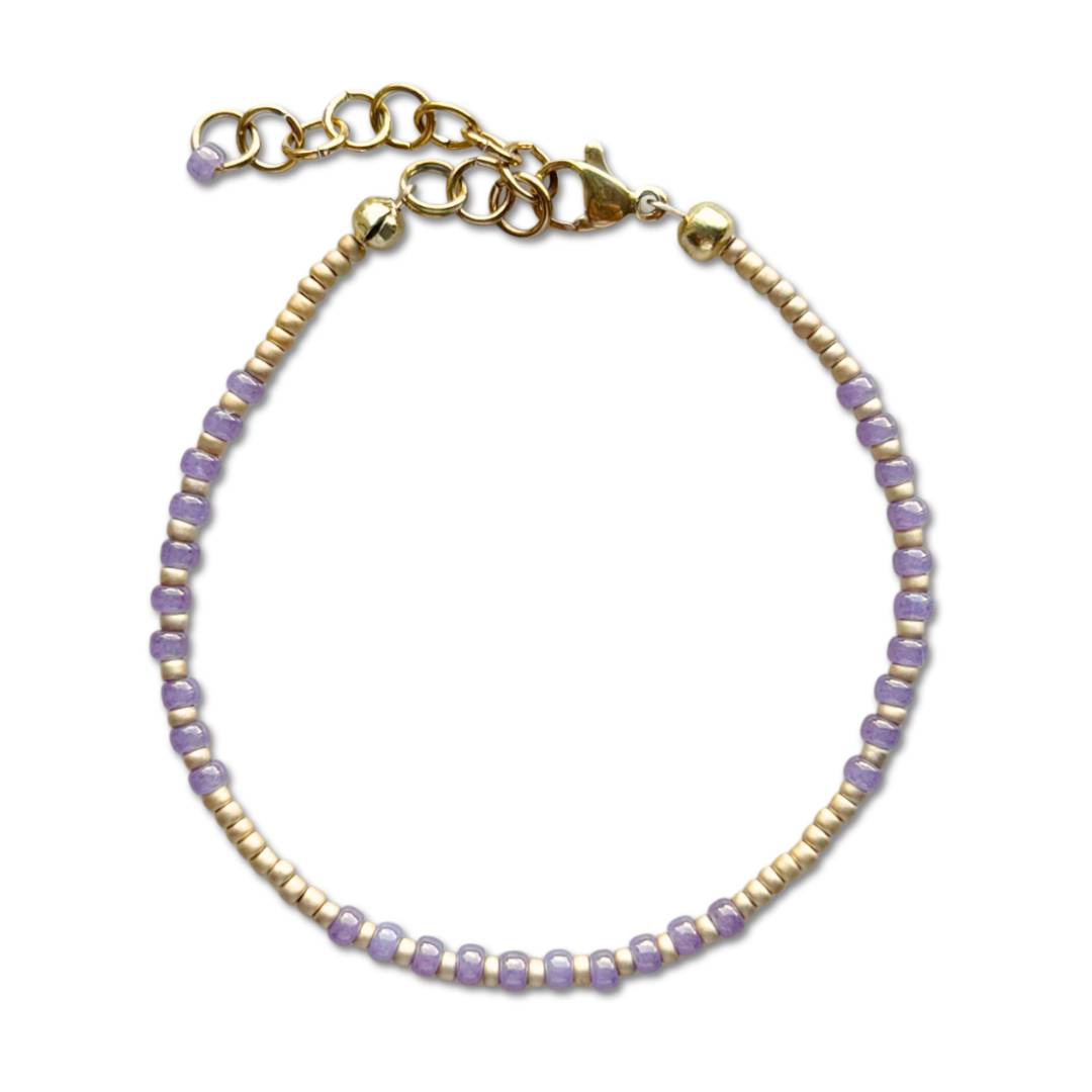 Lila kralenarmbandje | Armbandje met gouden en paarse kralen | Cleo | Bacio da Lou