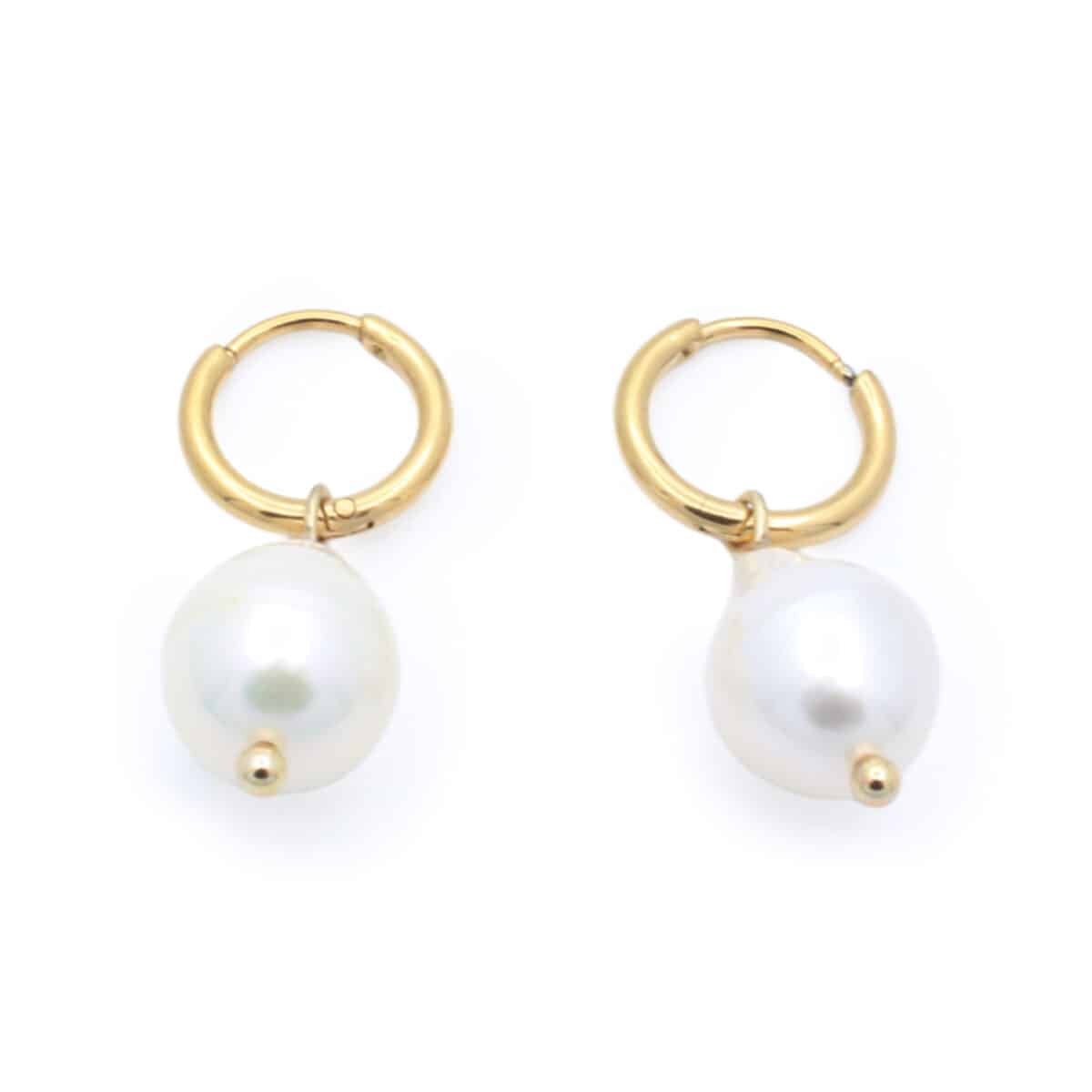 Gouden oorbellen met parels | Stainless steel oorbellen | Bacio da Lou