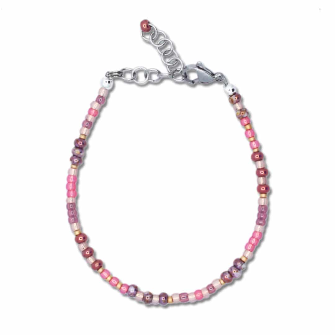 Kralenarmbandje in zilver en roze - Eloisa