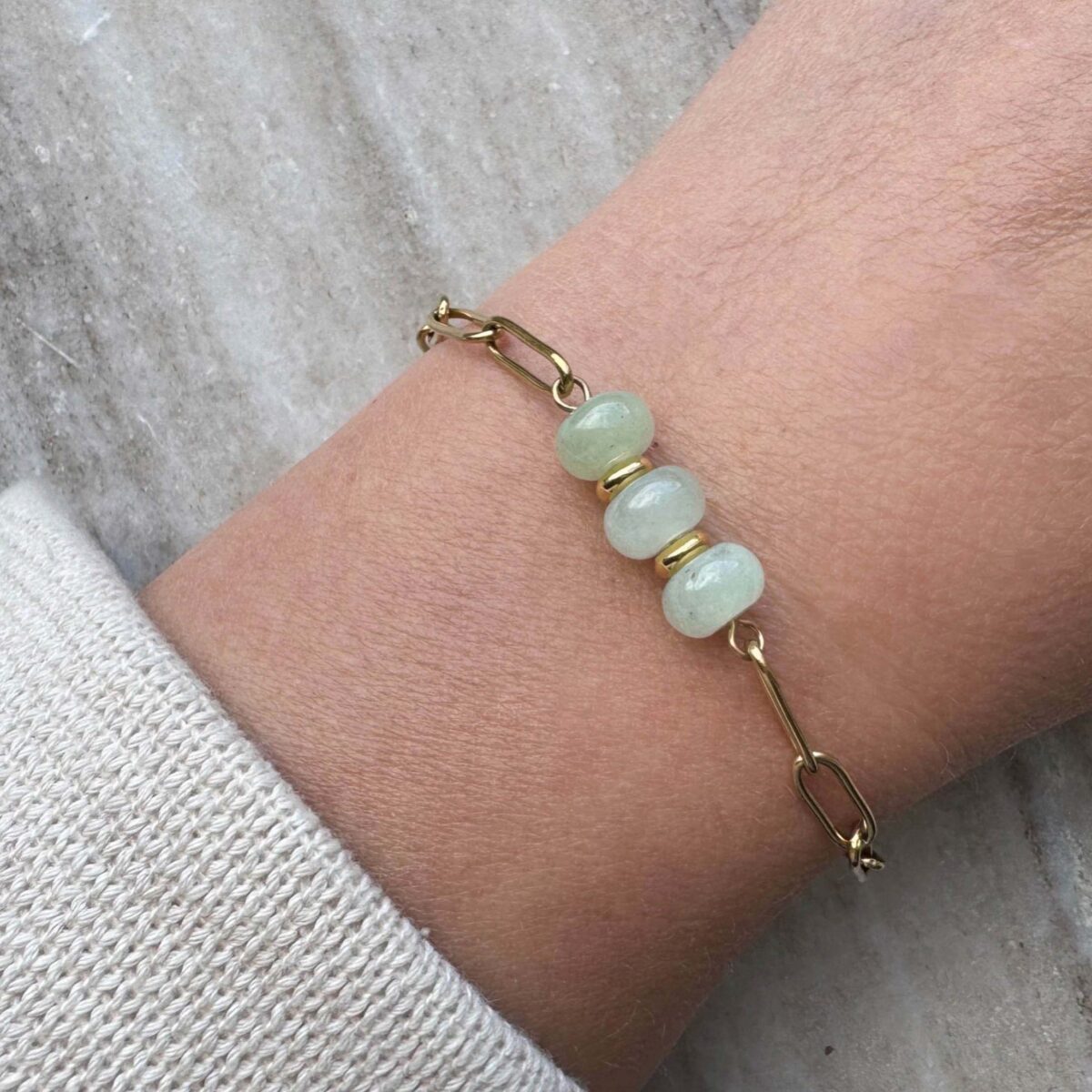 Gouden schakelarmband met groene kralen - Italia