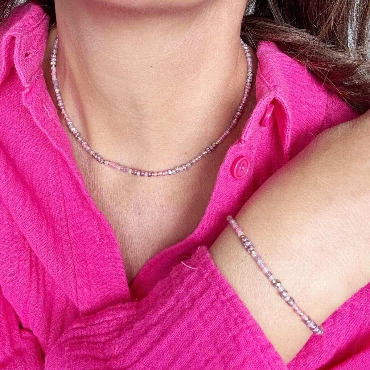 Sieradensetje met roze kralen - Eloisa