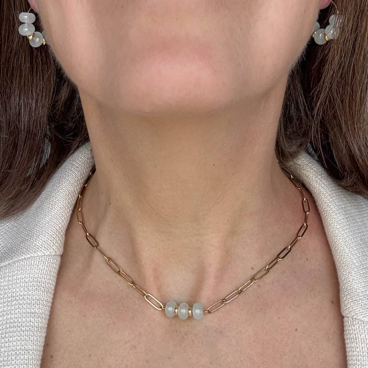 Gouden schakelketting met blauwe kralen - Italia