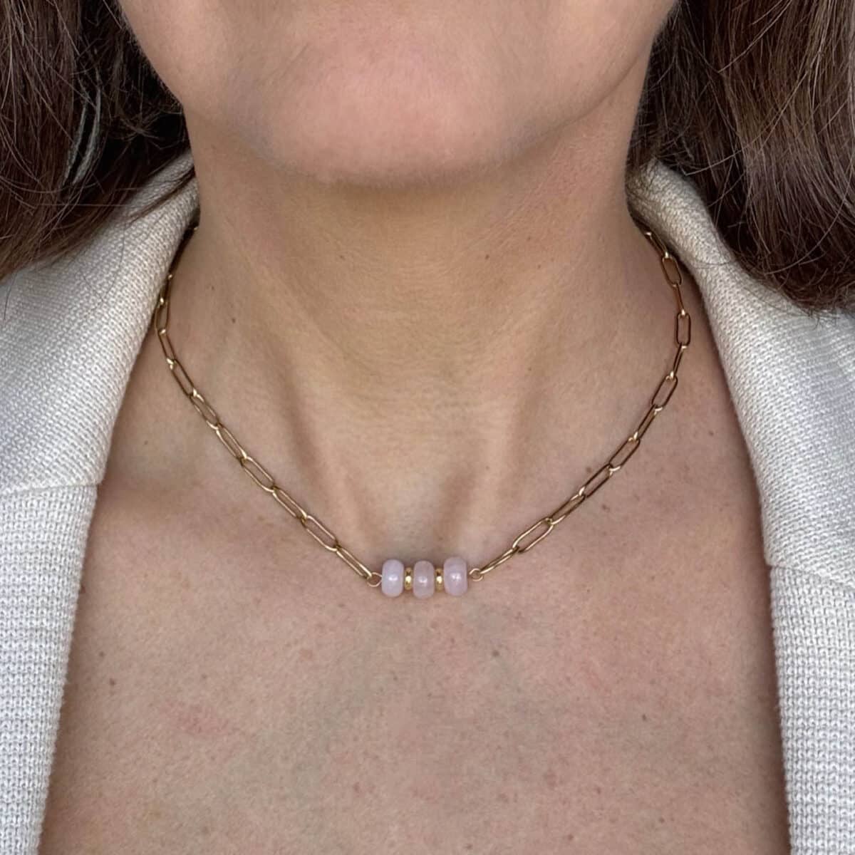 Gouden schakelketting met roze kralen - Italia