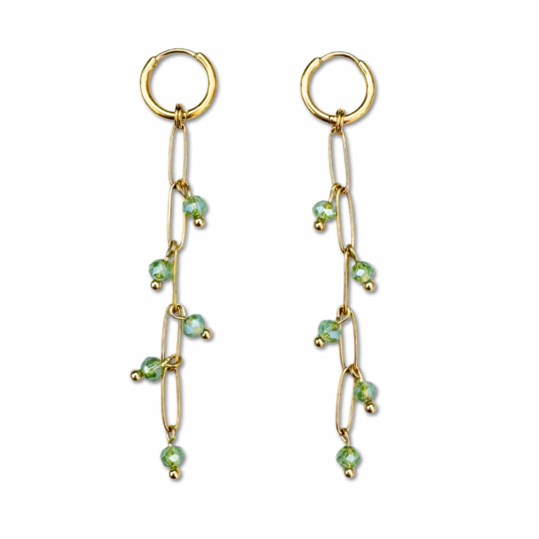 Gouden oorbellen met groene kralen - Donini
