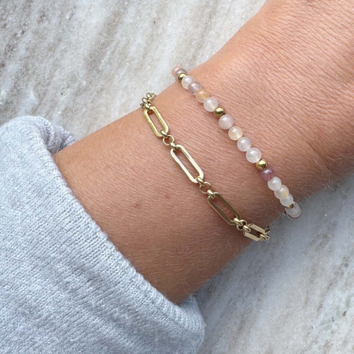 Cadeauset armbandjes goud met grijs - Syni